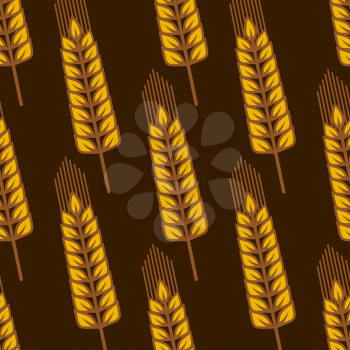 Agricultural seamless pattern with oblique ripe golden wheat ears on brown