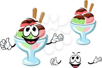 Funny cartoon ice cream character on a glass with happy face