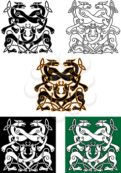 Celtic mythical dogs and wolves ornaments in tribal style, for religious, tattoo or culture design