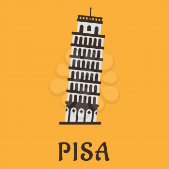 Italian travel landmark concept with the leaning tower of Pisa icon in flat style on yellow background with caption Pisa below