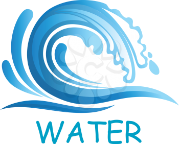 Ocean blue wave falling down with water splashes, for vacation or surfing club design