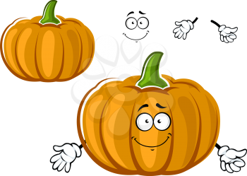 Ripe autumn orange garden pumpkin vegetable cartoon character with rounded segments for agriculture or halloween party design
