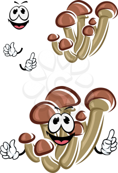 Honey agaric mushrooms cartoon character with brown caps and thin long stipes for fresh healthy food design