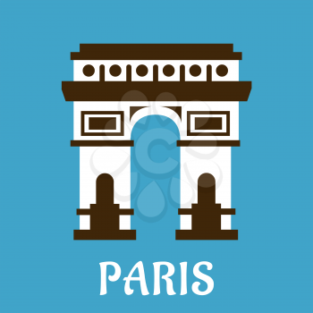 Arc de Triomphe travel landmark icon in flat style depicting exterior facade of the famous historical memorial of France and Paris