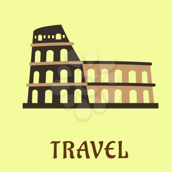 Colosseum symbol in flat style with antique stone amphitheatre as famous italy architecture landmark in Roma, for travel design