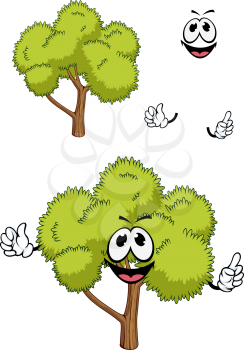 Friendly green tree cartoon character with fresh spring branches, for nature or ecology design