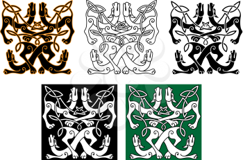 Celtic animal patterns with wild dogs, decorated by traditional knot ornaments. For art or tattoo design