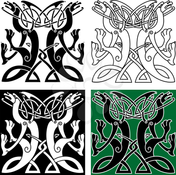 Tribal dragons ornament with intertwined wings and tails arranged in traditional celtic knot pattern