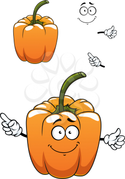 Orange bell pepper vegetable cartoon character with ribbed sides and long green stalk, for healthy food