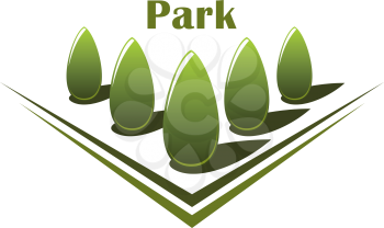 Park abstract emblem with row of green trees on the alley, for nature or landscape design