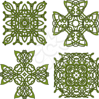 Celtic and irish knot ornamental crosses and patterns with green traditional intricate ornament. For art, tattoo or decoration design