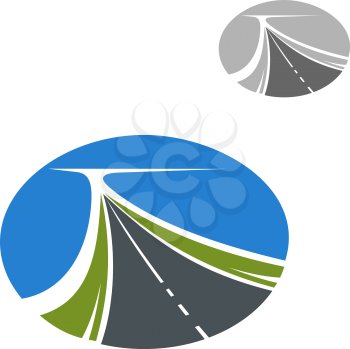 Long highway and blue sky icon for travel or transportation industry themes design