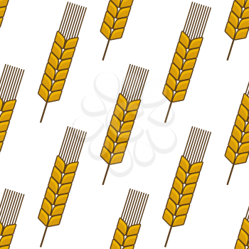 Retro stylized agriculture seamless pattern with ripe yellow wheat ears on white background
