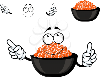 Red caviar bowl cartoon character with cold salmon caviar, for seafood or delicatessen menu themes