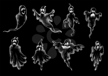 Halloween ghosts and monsters sketches set for holiday party design