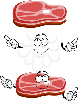 Cartoon raw beef steak  slice on the bone with charming smile, for butcher shop or steakhouse menu theme