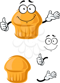 Appetizing breakfast orange muffin cartoon character with smiling face,  for food or pastry shop menu theme