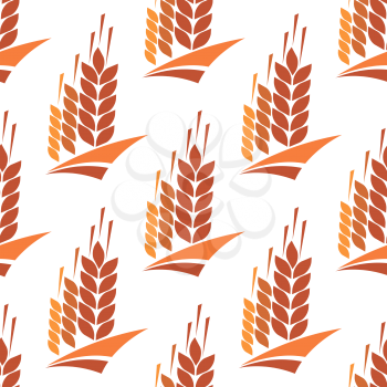 Seamless pattern of cereal ears with wheat, rye and barley spikelets on white background, for agriculture and harvest theme background