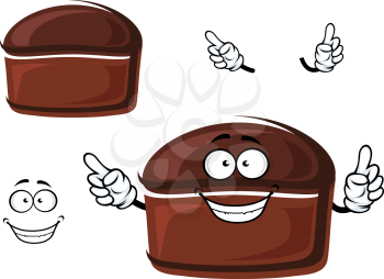 Healthy homemade rye bread cartoon character with brown crust, for bakery or pastry shop design 