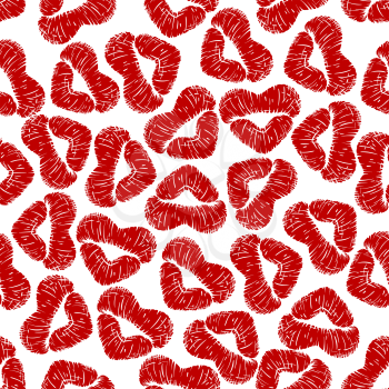 Red seamless pattern background with woman lip prints. For Valentine holiday or love themes design