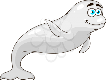 White whale cartoon character with waving a flipper, for underwater wildlife or mascot design 