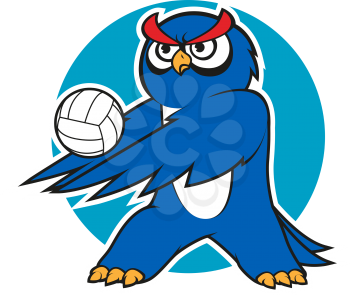 Blue owl volleyball player with a white ball, for sporting club or team mascot design 