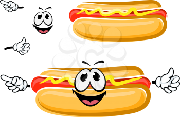 Funny cartoon hot dog sandwich with happy face, isolated on white. For fast food and takeaway menu design