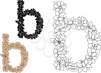 Black, brown and colorless lower case Letter B with floral elements