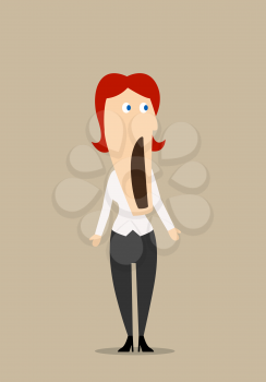Surprised or amazed redhead businesswoman standing with wide open mouth in confusion. Cartoon flat character