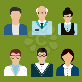 Teacher profession avatars flat icons with men, senior and women in glasses. Education or school theme design