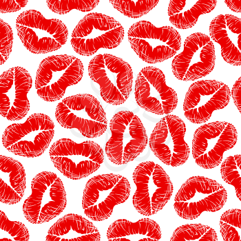 Red heart shaped lips prints seamless pattern. May be use for love concept, Valentine day design or background