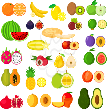 Banana and kiwi, orange and apple, pear and pineapple, watermelon, plum and apricot, melon, avocado and peach, dragon fruit and mango, papaya and pomegranate, fig and feijoa, carambola and durian 