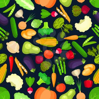 Organic  and vegetarian vegetables seamless pattern isolated on white with healthy cabbage and mature onion, mature peas and tasty carrot, raw corn and asparagus, garden pumpkin and squash, zucchini a