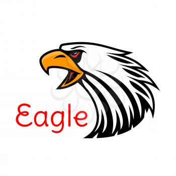 Bald Eagle head vector emblem. Crying hawk label for team mascot shield, icon, badge, label and tattoo. Falcon symbol for scout, sport, guard, club identity icon