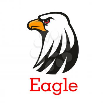 Bald Eagle head vector emblem. Hawk graphic label for team mascot shield, icon, badge, label, tattoo. Falcon symbol for scout, sport, guard, club identity icon