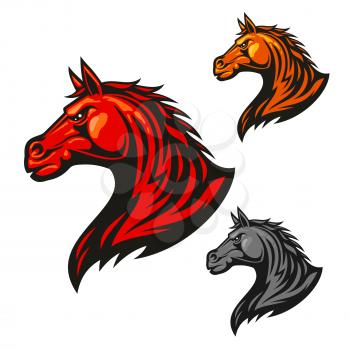 Furious horse head icon. Stylized fire flaming stallion vector emblems. Aggressive powerful mustang symbol for sport club emblem badge, team shield, label, tattoo
