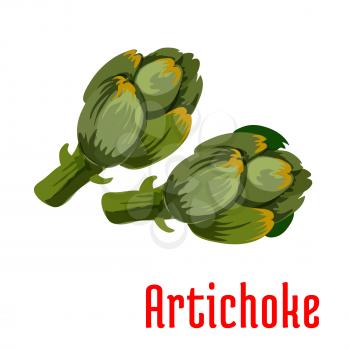 Fresh artichoke vegetable icon of healthy and tasty buds with dark green scales. Vegetarian salad, diet nutrition, agriculture harvest themes design