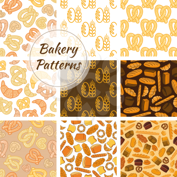Bakery fresh baked bread. Vector seamless pattern of sketch bread and bakery products wheat and rye ears, bread loafs, bagels, croissants, pretzel, sweet buns, muffin, cupcakes for patisserie, bakery 