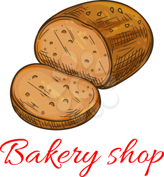 Bakery shop emblem. Vector isolated baked wheat bread loaf. Business label of rye bread sliced bun. Premium quality bakery and pastry shop sticker
