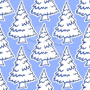 Christmas tree seamless pattern. Winter forest landscape with pine and fir tree, covered with snow on blue background. Christmas and New Year decor design