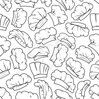 Chef hat, baker toque and cook cap seamless pattern background with sketches of uniform headwear of kitchen staff