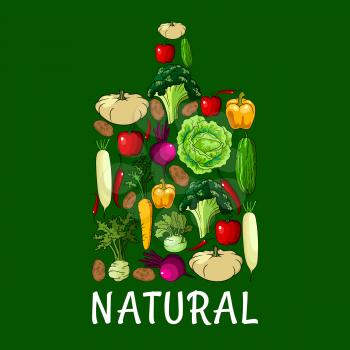 Natural healthy vegetables. Cutting board symbol with vector vegetable cabbage, onion, kohlrabi, pepper, zucchini, celery, daikon radish, carrot, beet, potato, broccoli
