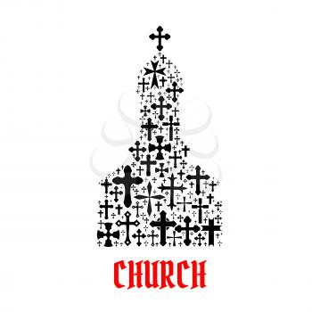 Church icon. Religion cross christianity symbols in shape of temple, monastery for religious decoration emblem and design elements
