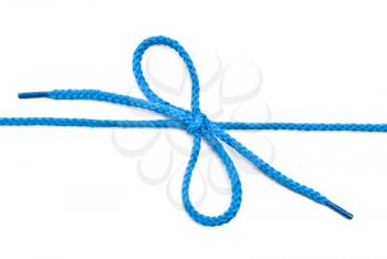 Royalty Free Photo of a Blue Shoelace Tied in a Bow