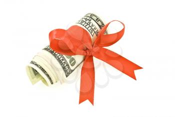 Royalty Free Photo of a Roll of Money Wrapped in a Red Bow