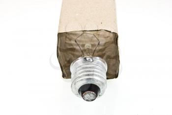 Royalty Free Photo of a Light Bulb in a Cardboard Box