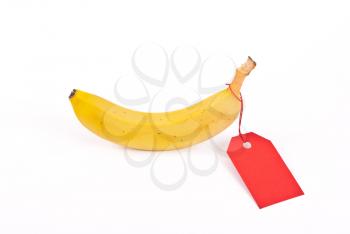 Royalty Free Photo of a Banana With a Tag