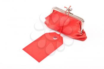 Royalty Free Photo of a Red Coin Purse and Tag