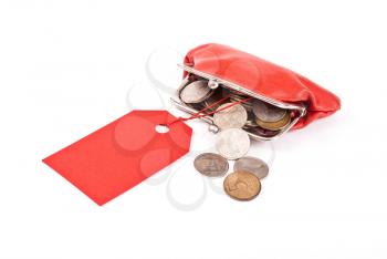 Royalty Free Photo of a Red Coin Purse and Tag
