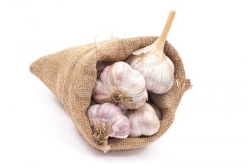 Burlap sack with garlic 